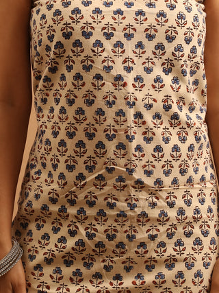 Beige And Black Combination Pure Cambric Cotton Dress Material With Authentic Ajrakh Print
