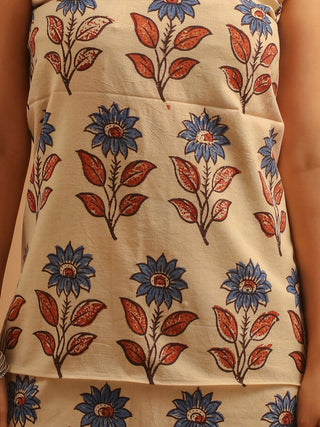 Beige And Black Combination Pure Cambric Cotton Dress Material With Authentic Ajrakh Print