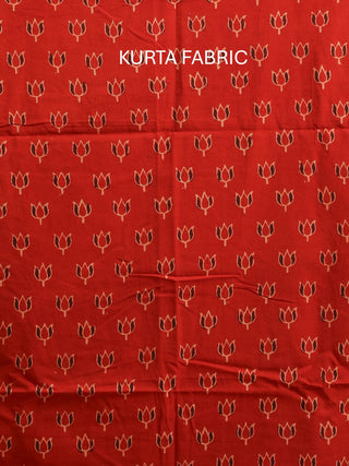 Madder Red And Black Combination Pure Cambric Cotton Dress Material With Authentic Ajrakh Print