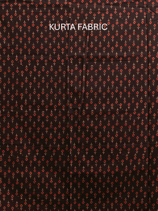 Madder Red And Black Combination Pure Cambric Cotton Dress Material With Authentic Ajrakh Print