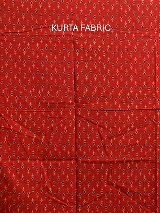 Madder Red And Black Combination Pure Cambric Cotton Dress Material With Authentic Ajrakh Print