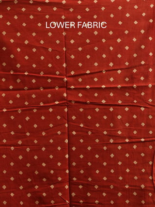 Madder Red Colour Three Piece Pure Cambric Cotton Ajrakh Dress Material Featuring A Panel Design