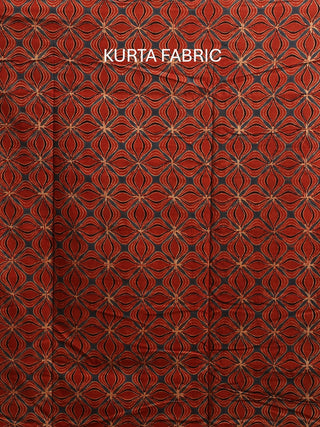 Madder Red Colour Three Piece Pure Cambric Cotton Ajrakh Dress Material Featuring A Panel Design