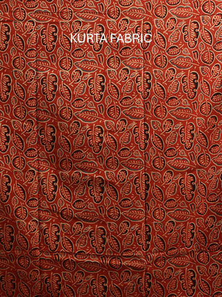 Madder Red-Brown-Black Three Piece Pure Cambric Cotton Ajrakh Dress Material Featuring A Panel Design