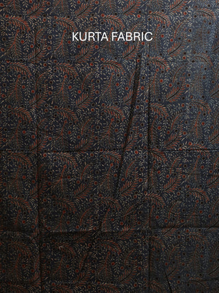 Indigo Blue Three Piece Pure Cambric Cotton Ajrakh Dress Material Featuring A Panel Design