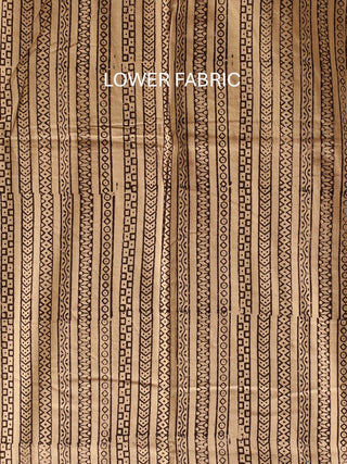 Beige And Black Combination Pure Cambric Cotton Dress Material With Authentic Ajrakh Print And Mirror Highlights