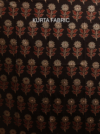 Beige And Black Combination Pure Cambric Cotton Dress Material With Authentic Ajrakh Print And Mirror Highlights