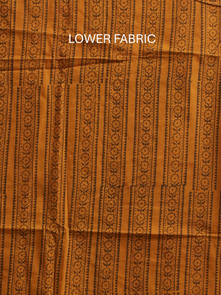 Forest Green And Mustard Combination Pure Cambric Cotton Dress Material With Authentic Ajrakh Print, Kantha Work And Mirror Highlights