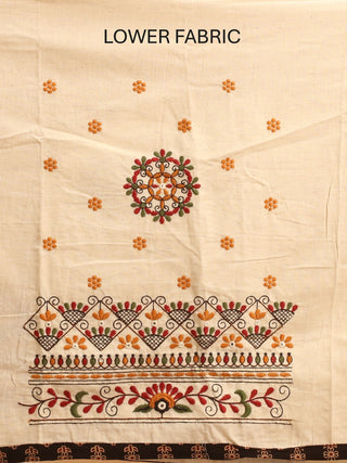 Black And Off-White Combination Pure Cambric Cotton Dress Material With Authentic Ajrakh Print And Gamthi Patchwork