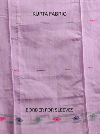 Lavender Colour Pure Handloom Cotton Three-Piece Dress Material With Multi-colour Jamdani Weaves
