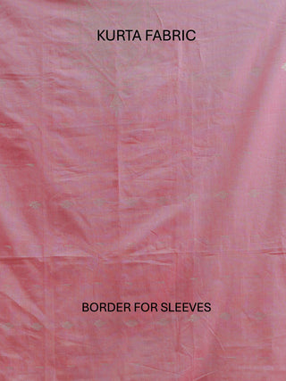 Light Pink Pure Handloom Cotton Three-Piece Dress Material With Light Golden Zari Jamdani Weaves