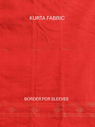 Maroonish Red Pure Handloom Cotton Three-Piece Dress Material With Light Golden Zari Jamdani Weaves