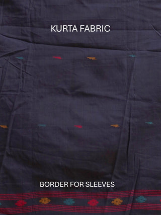 Navy Blue Pure Handloom Cotton Three-Piece Dress Material With Multicolour Jamdani Weaves