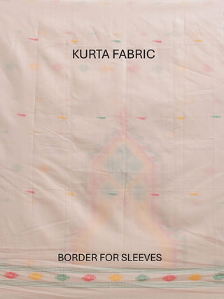 White Pure Handloom Cotton Three-Piece Dress Material With Multicolour Jamdani Weaves