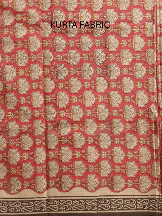 Brick-Red And Beige Three-Piece Jaipur Cotton Dress Material With Bagru Print
