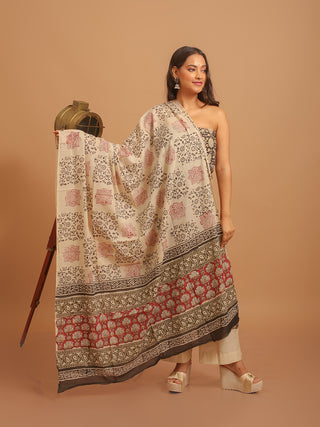 Black & Beige Three-Piece Jaipur Cotton Dress Material With Bagru Print