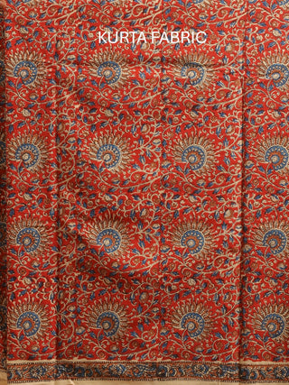 Red, Beige And Indigo Blue Three-Piece Jaipur Cotton Dress Material With Bagru Print