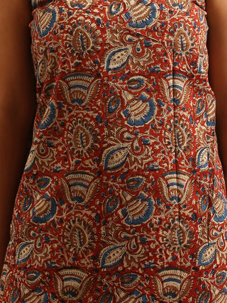 Red, Beige And Indigo Blue Three-Piece Jaipur Cotton Dress Material With Bagru Print