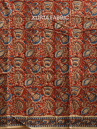 Red, Beige And Indigo Blue Three-Piece Jaipur Cotton Dress Material With Bagru Print