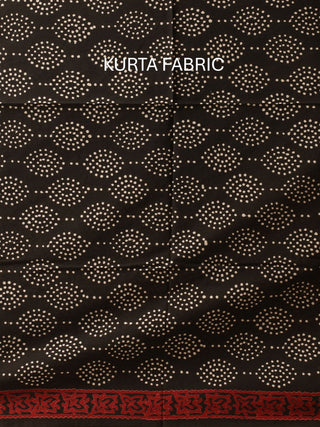 Black & Off-White Three-Piece Jaipur Cotton Dress Material With Bagru Print