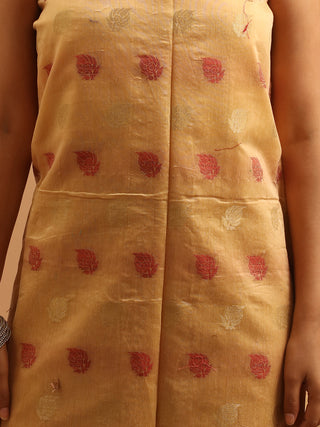 Golden Beige Banaras Chanderi Silk Dress Material with Red-Gold Buta and Chanderi Silk Dupatta