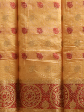 Golden Beige Banaras Chanderi Silk Dress Material with Red-Gold Buta and Chanderi Silk Dupatta