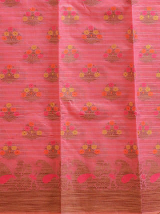 Lotus Pink Banarasi Mercerised Cotton Dress Material with Multicolour Floral Butas and Matching Dupatta