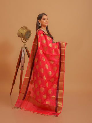 Elegant Black Banarasi Mercerised Cotton Suit with Rani Pink Silk Dupatta