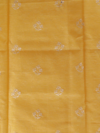 Pale Yellow Banarasi Silk Linen Suit with Multicolour Thread Embroidery