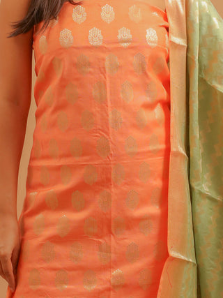 Peach Banarasi Chiniya Silk Kurta with Pistachio Dupatta And Lower