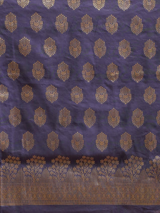 Ink Blue Banarasi Chiniya Silk Suit with Ivory Dupatta