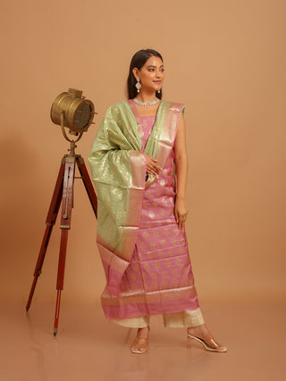 Mauve Banarasi Chiniya Silk Suit with Mint Green Dupatta