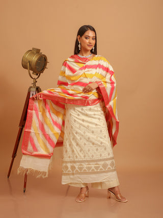 Cream Banarasi Suit with Sunset-Toned Dupatta
