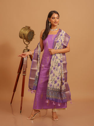 Lavender Mercerised Suit with Digital Floral Dupatta