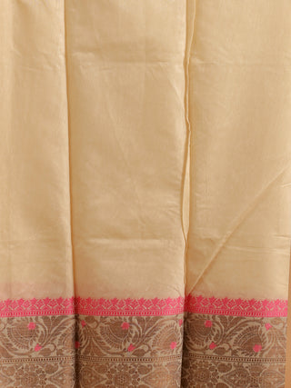 Light Beige Chanderi Silk Suit with Pink Contrast Bottom
