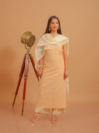 Peach Linen-Cotton Suit with Ivory Embroidered Dupatta