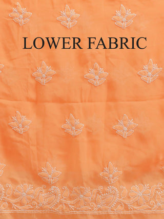 Peach Georgette Dress Material with Lucknowi Chikankari and Hand Parsi Embroidery