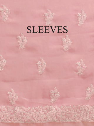 Baby Pink Georgette Dress Material with Lucknowi Chikankari and Hand Parsi Embroidery