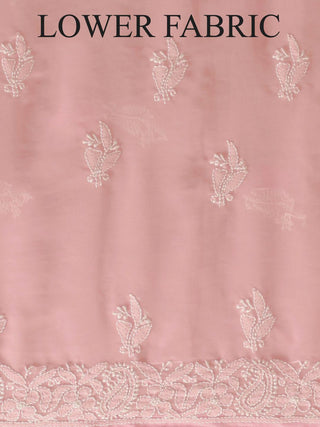 Baby Pink Georgette Dress Material with Lucknowi Chikankari and Hand Parsi Embroidery