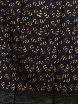 Midnight Blue, Red and Green Printed Chanderi Silk Dress Material with Dabu Prints