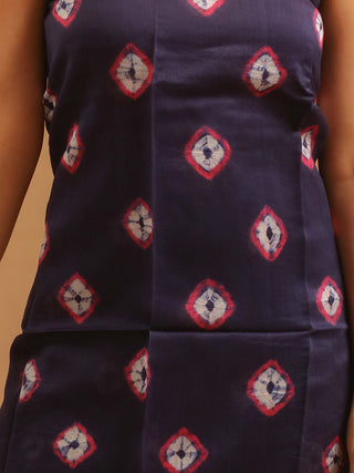 Navy Blue, Fuchsia And White Bandhani-Inspired Dabu Printed Chanderi Silk Dress Material