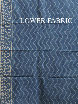Indigo Blue and Ivory Printed Chanderi Silk Dress Material with Dabu Prints