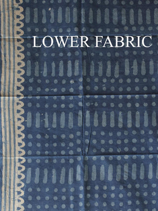 Light Indigo Blue and White Printed Chanderi Silk Dress Material with Dabu Prints