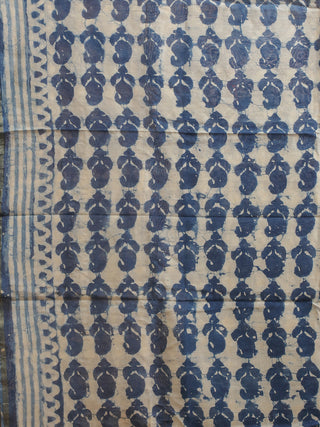 Light Indigo Blue and White Printed Chanderi Silk Dress Material with Dabu Prints