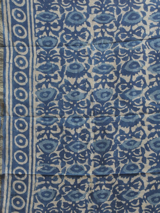 Indigo Blue and White Printed Chanderi Silk Dress Material with Dabu Prints