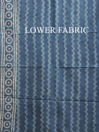 Indigo Blue and White Printed Chanderi Silk Dress Material with Dabu Prints