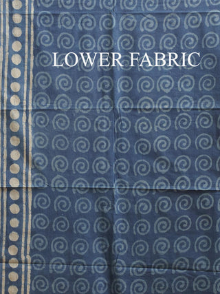 Indigo Blue Printed Chanderi Silk Dress Material with Dabu Prints