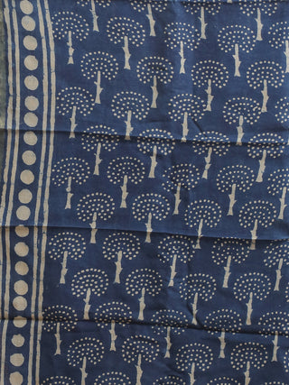 Indigo Blue Printed Chanderi Silk Dress Material with Dabu Prints