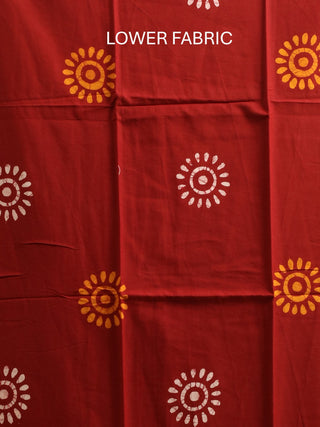 Golden-Yellow And Maroon Three-Piece Jaipur Cotton Dress Material With Dabu Print