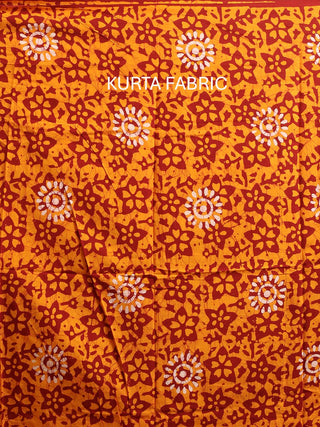 Golden-Yellow And Maroon Three-Piece Jaipur Cotton Dress Material With Dabu Print